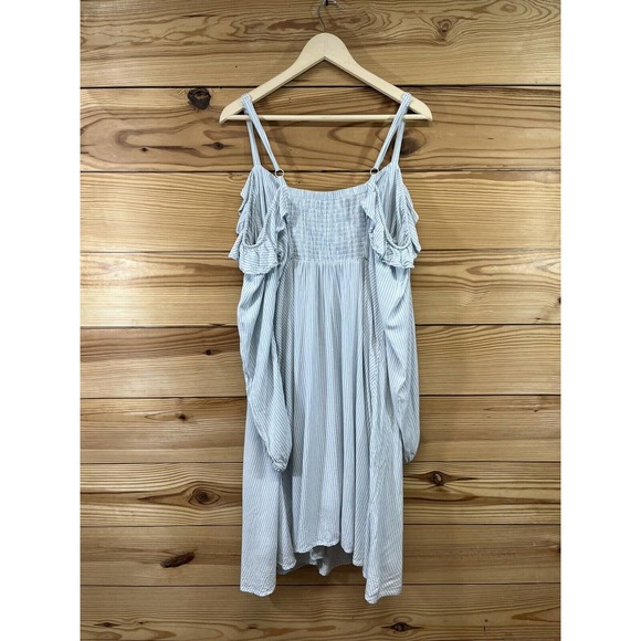 Torrid Dress 1X Light Blue White Stripe Off Shoulder Ruffle Sleeve Festival B84 - Picture 9 of 16